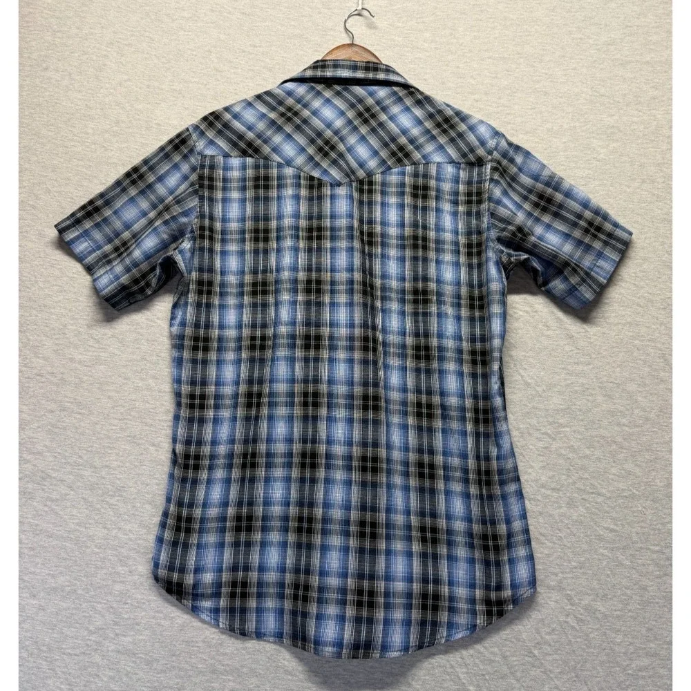 Wrangler Western Fashion Snap Shirt Mens Medium Blue Multi Plaid Pearl Snap Up‎